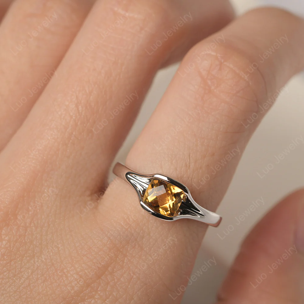 Simple Cushion Citrine Solitaire Ring - Image 5