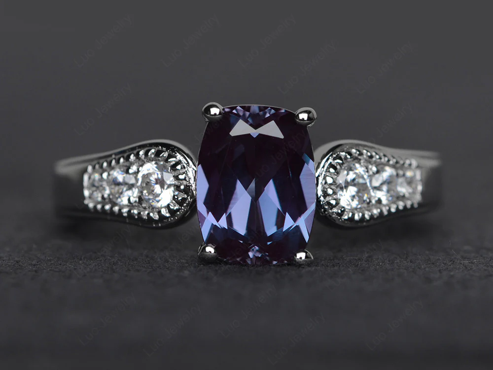 Vintage Style Alexandrite Milgrain Ring