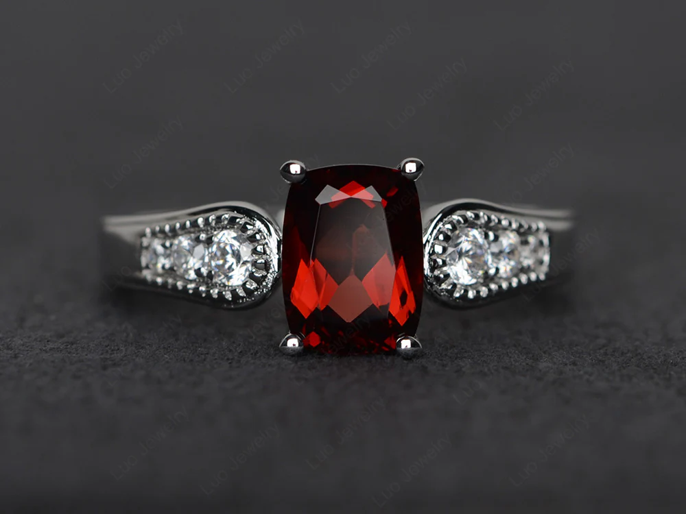 Vintage Style Garnet Milgrain Ring