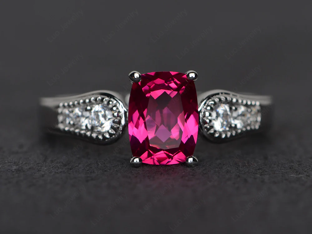 Vintage Style Ruby Milgrain Ring