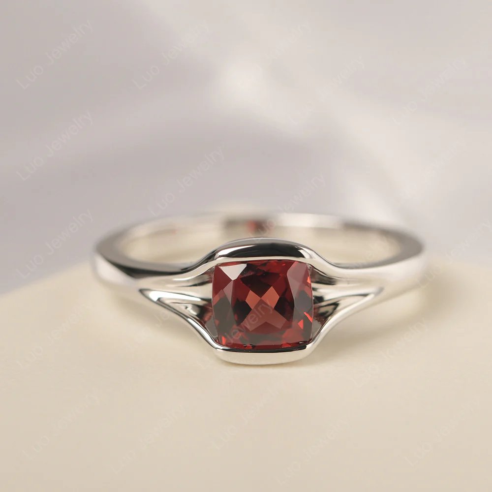 Garnet Cushion Cut Promise Ring