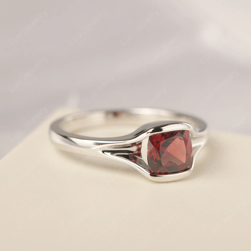 Garnet Cushion Cut Promise Ring - Image 2