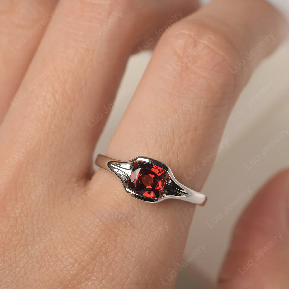 Garnet Cushion Cut Promise Ring - Image 4