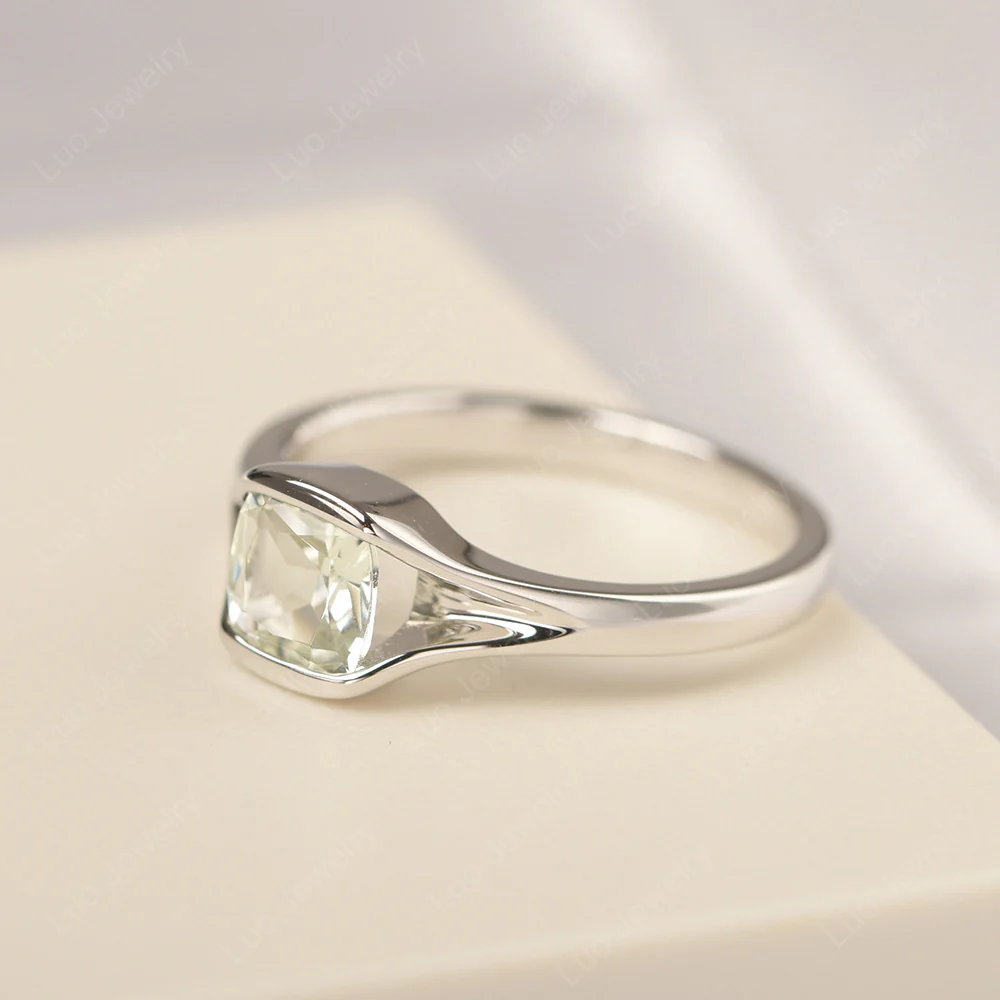 Simple Cushion Green Amethyst Solitaire Ring - Image 2