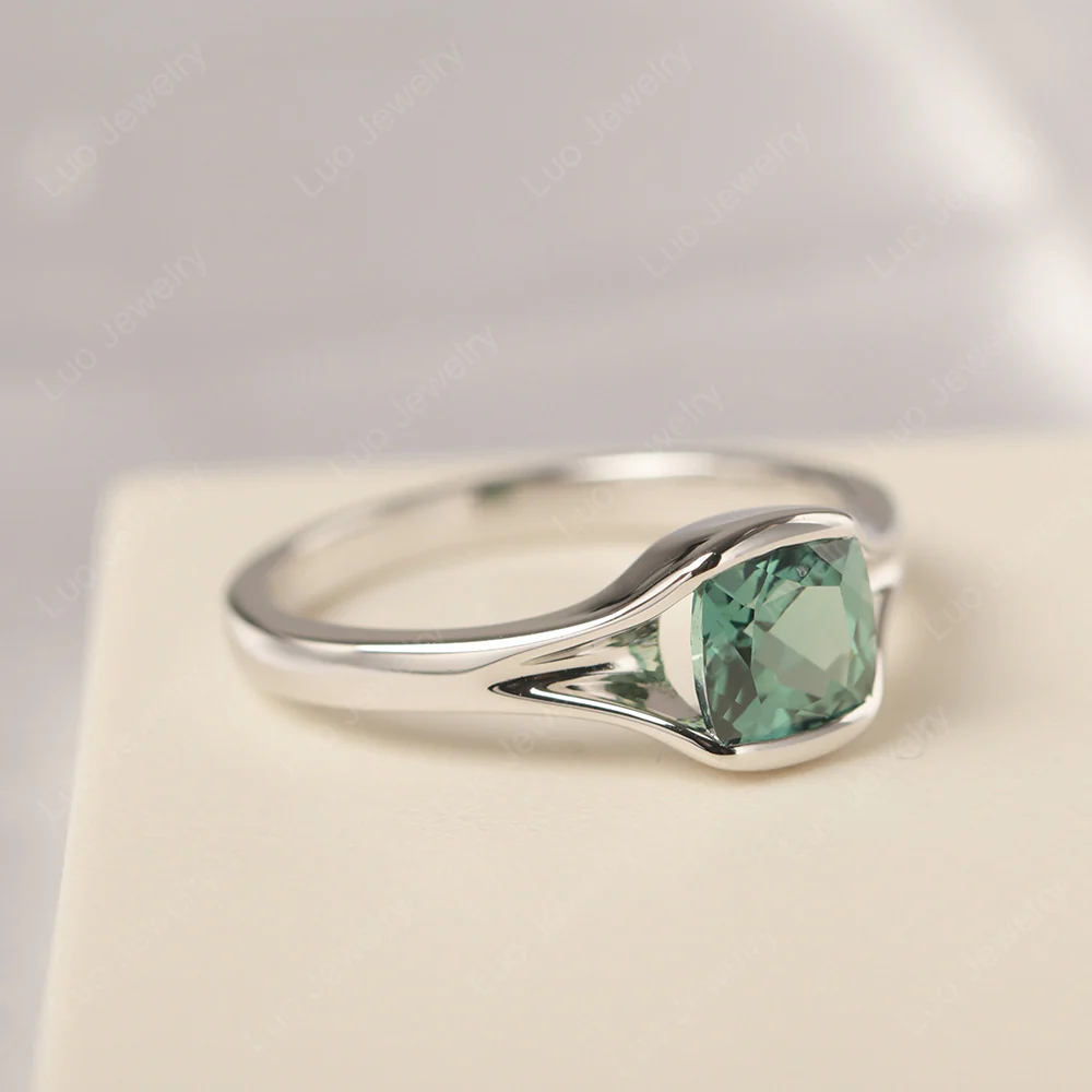 Green Sapphire Cushion Cut Promise Ring - Image 2