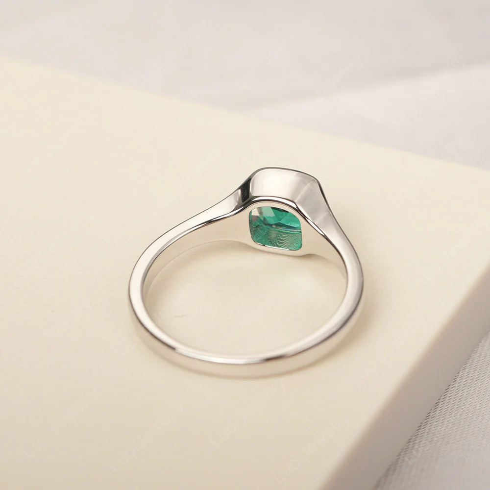 Simple Cushion Emerald Solitaire Ring - Image 3