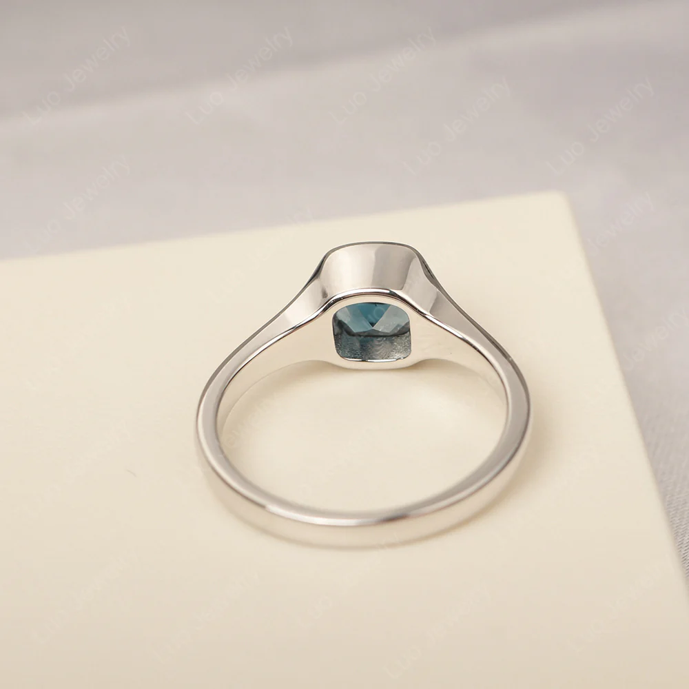 Simple Cushion London Blue Topaz Solitaire Ring - Image 4