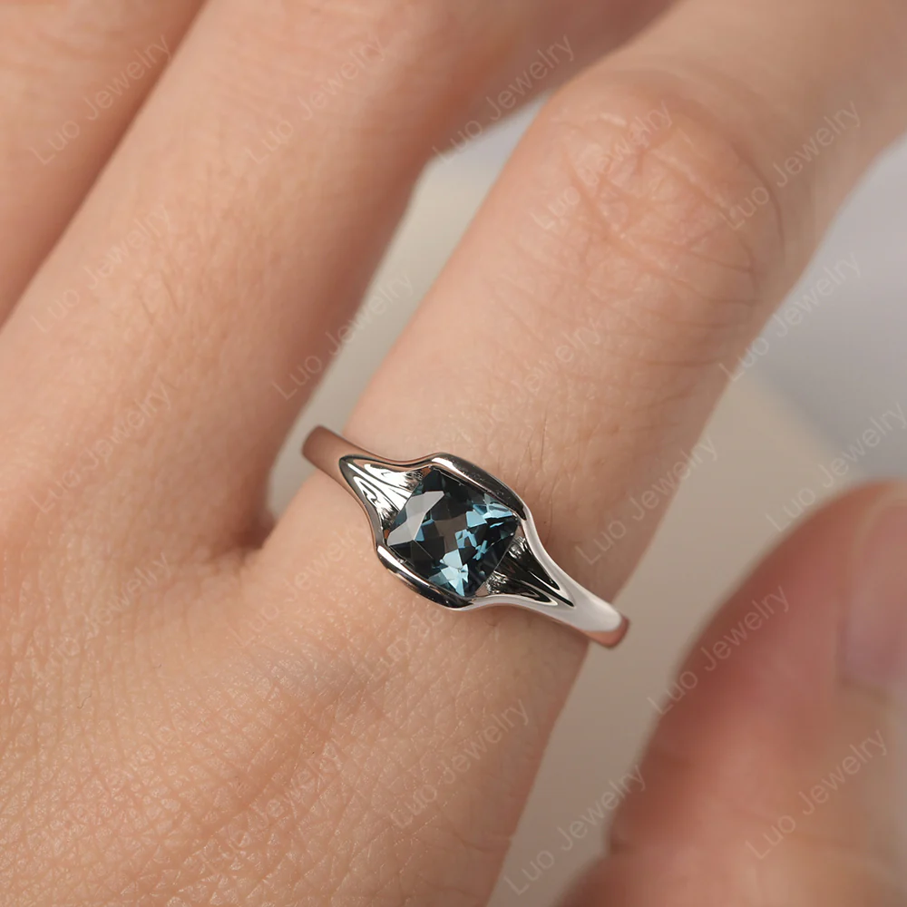 Simple Cushion London Blue Topaz Solitaire Ring - Image 5