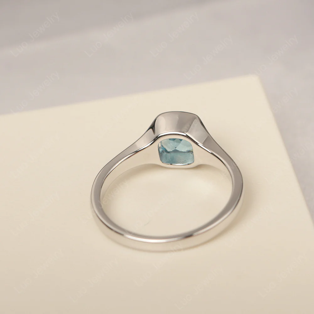 Simple Cushion Swiss Blue Topaz Solitaire Ring - Image 3