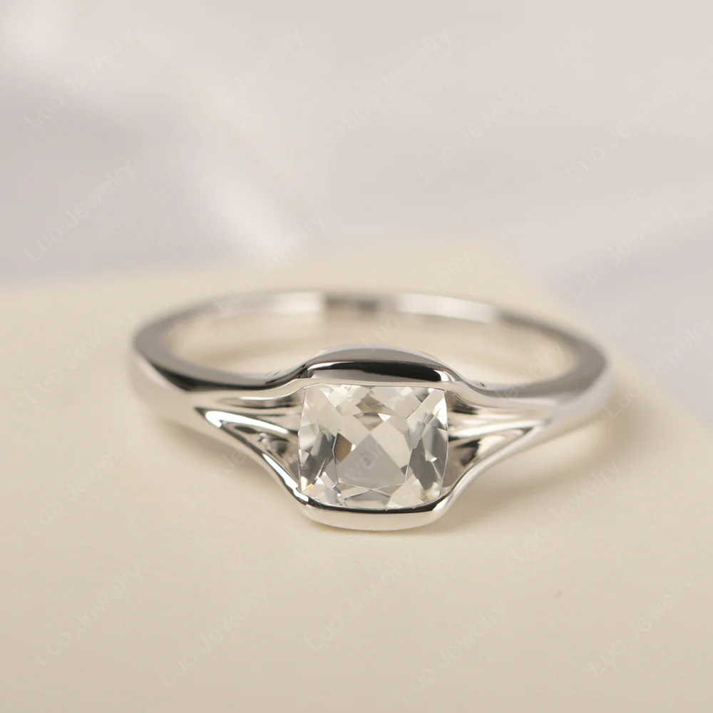 White Topaz Cushion Cut Promise Ring
