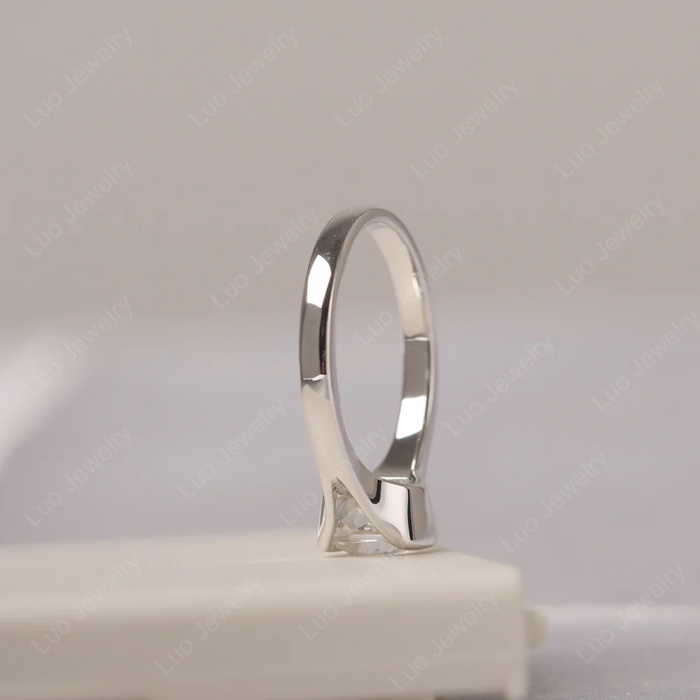White Topaz Cushion Cut Promise Ring - Image 5