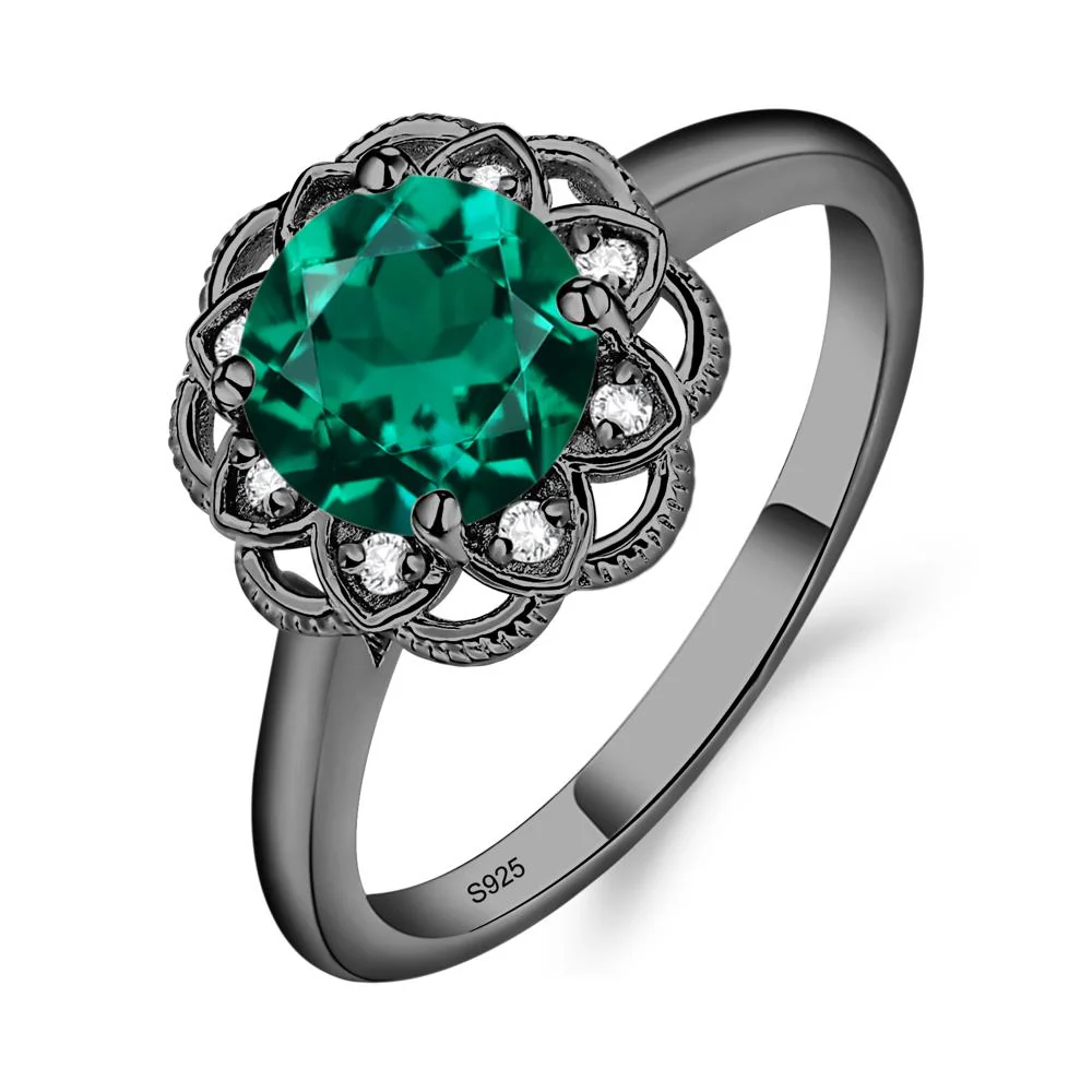 Round Cut Emerald Filigree Ring - Image 3