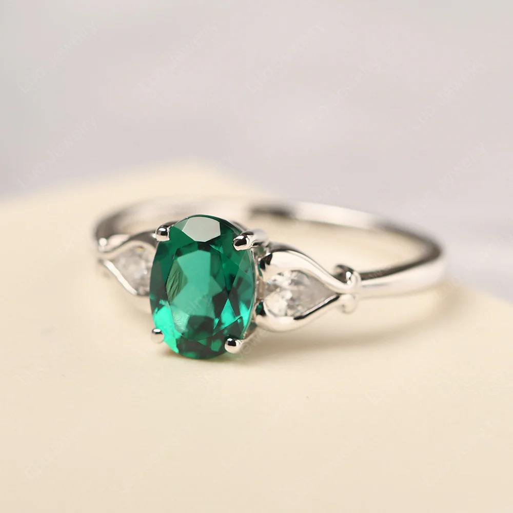 Emerald Engagement Ring with Pear Side Stones - Image 2