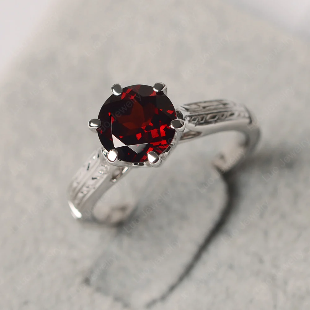 Round Garnet Cathedral Setting Ring