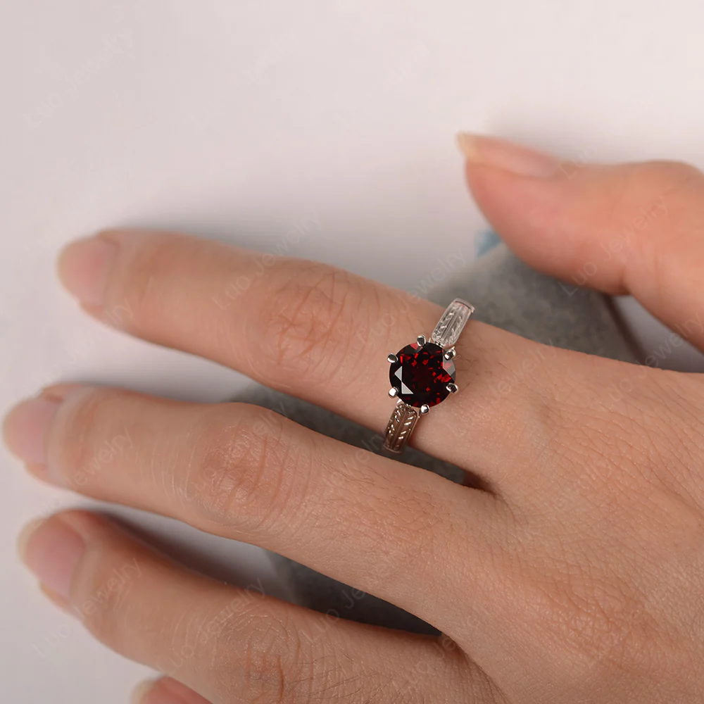Round Garnet Cathedral Setting Ring - Image 3