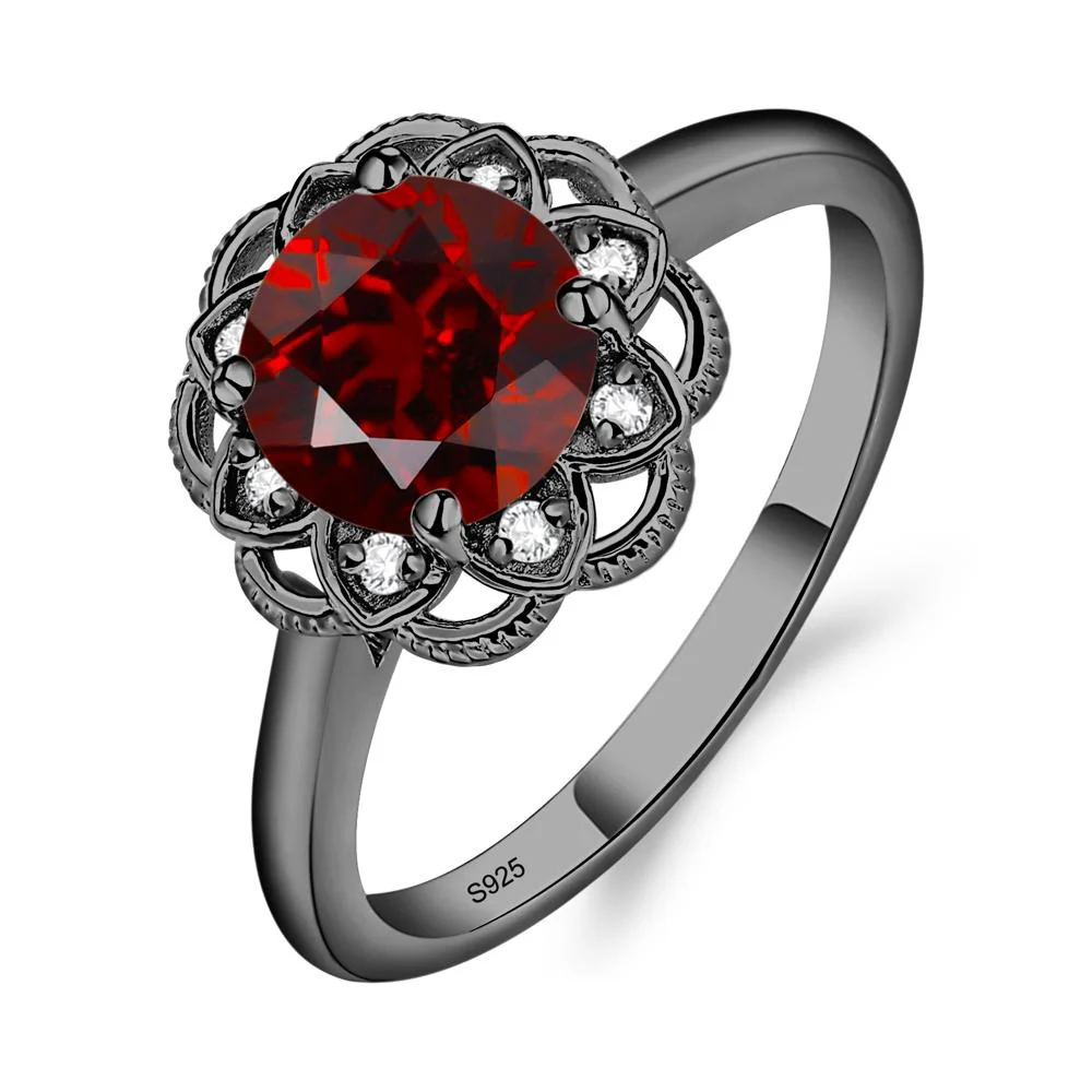 Round Cut Garnet Filigree Ring - Image 3