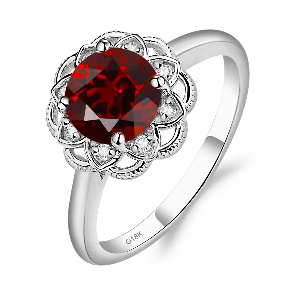 Round Cut Garnet Filigree Ring - Image 7