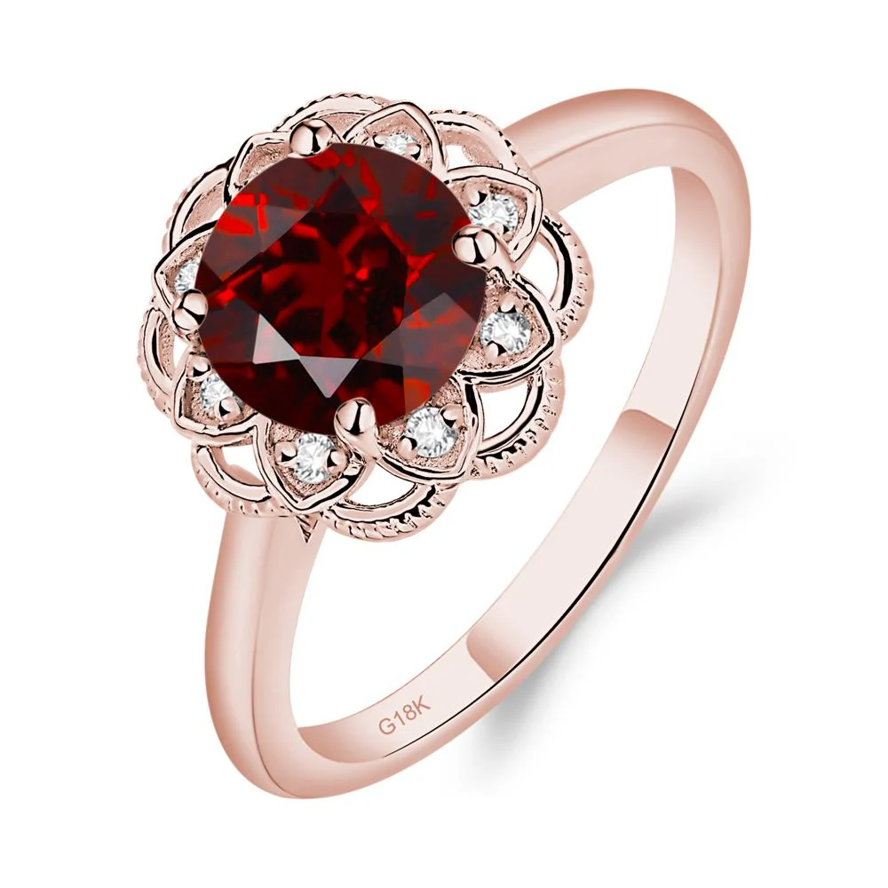 Round Cut Garnet Filigree Ring - Image 9