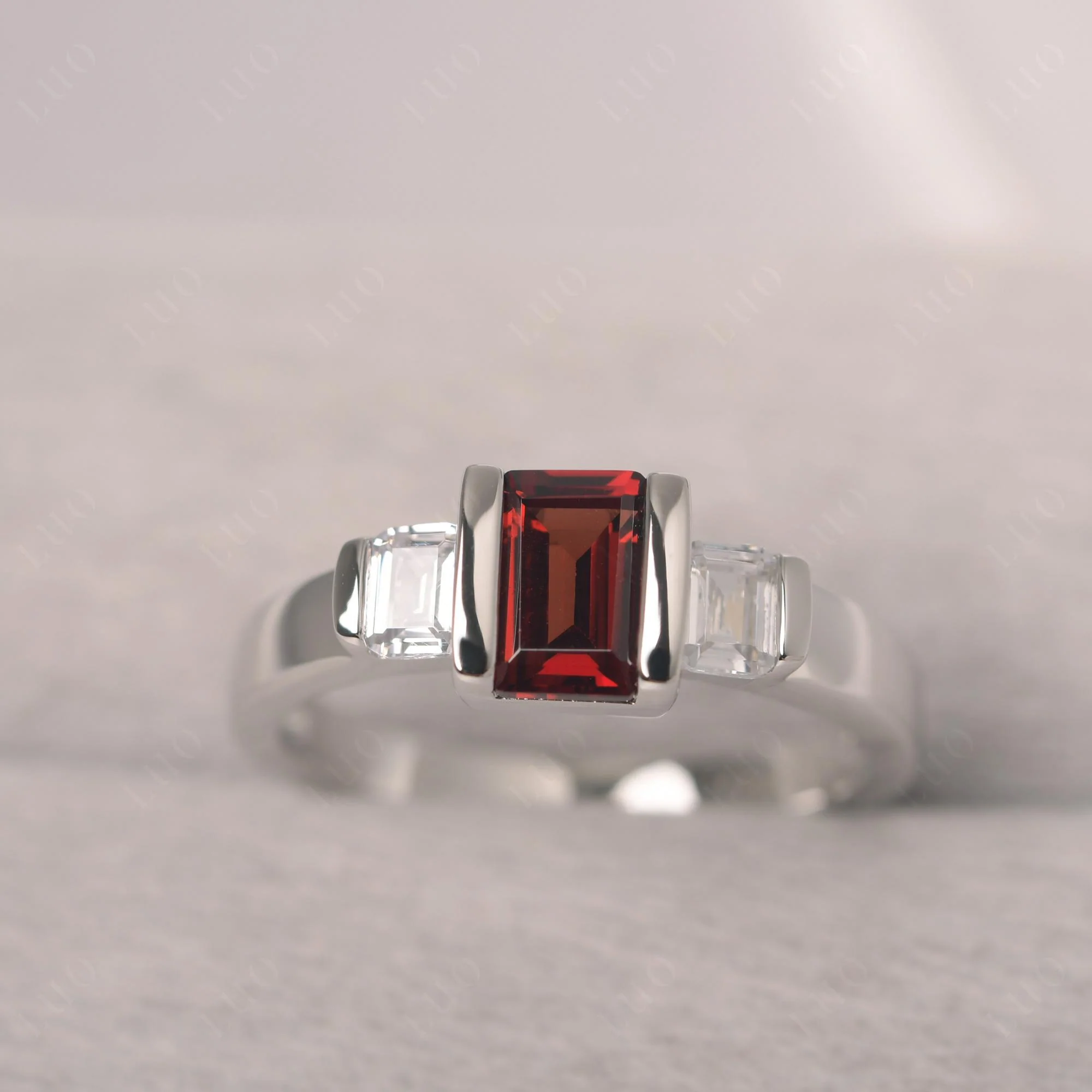 Vintage Garnet Bezel Emerald Cut Ring - Image 10
