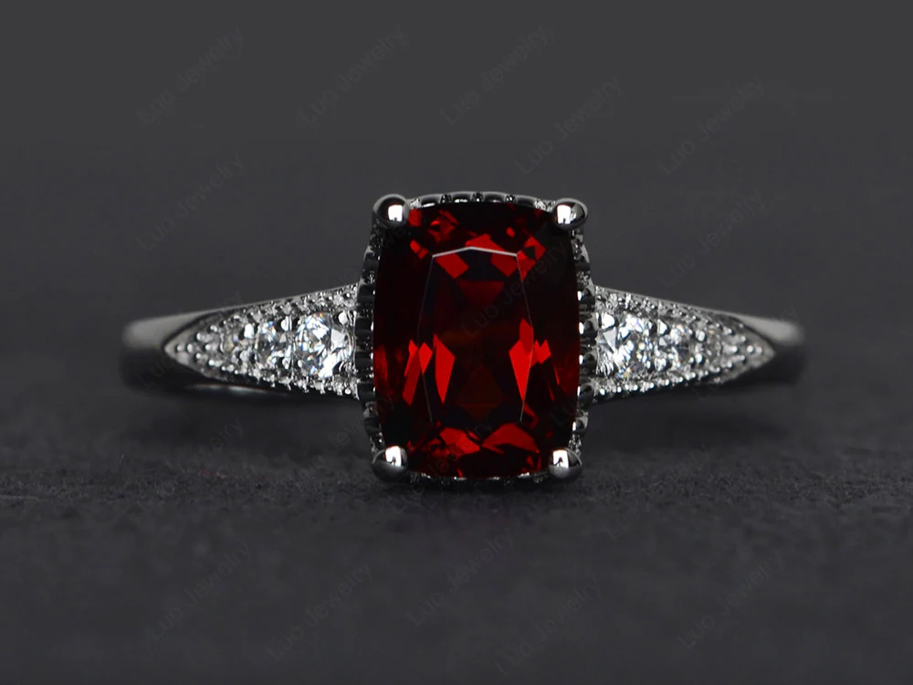 Vintage Style Garnet Cushion Cut Ring