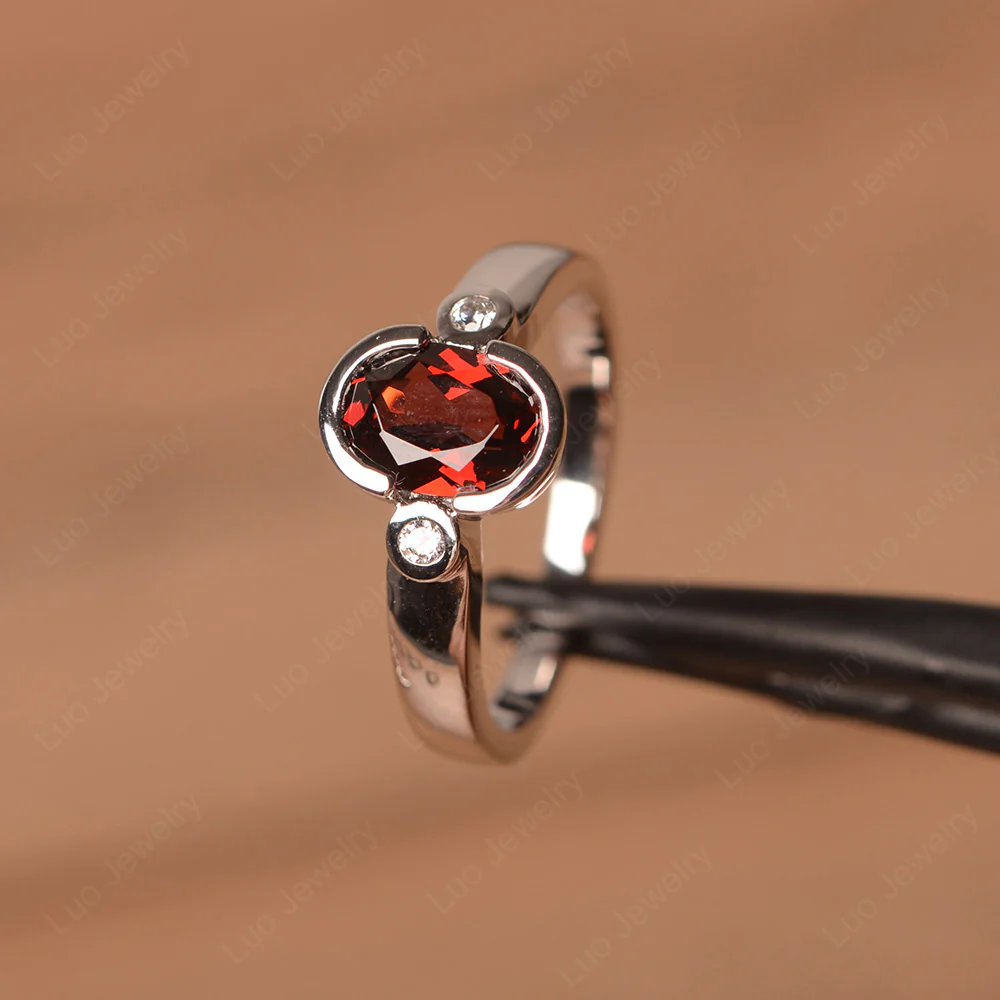 Vintage Garnet Ring Oval Bezel Set Ring - Image 2