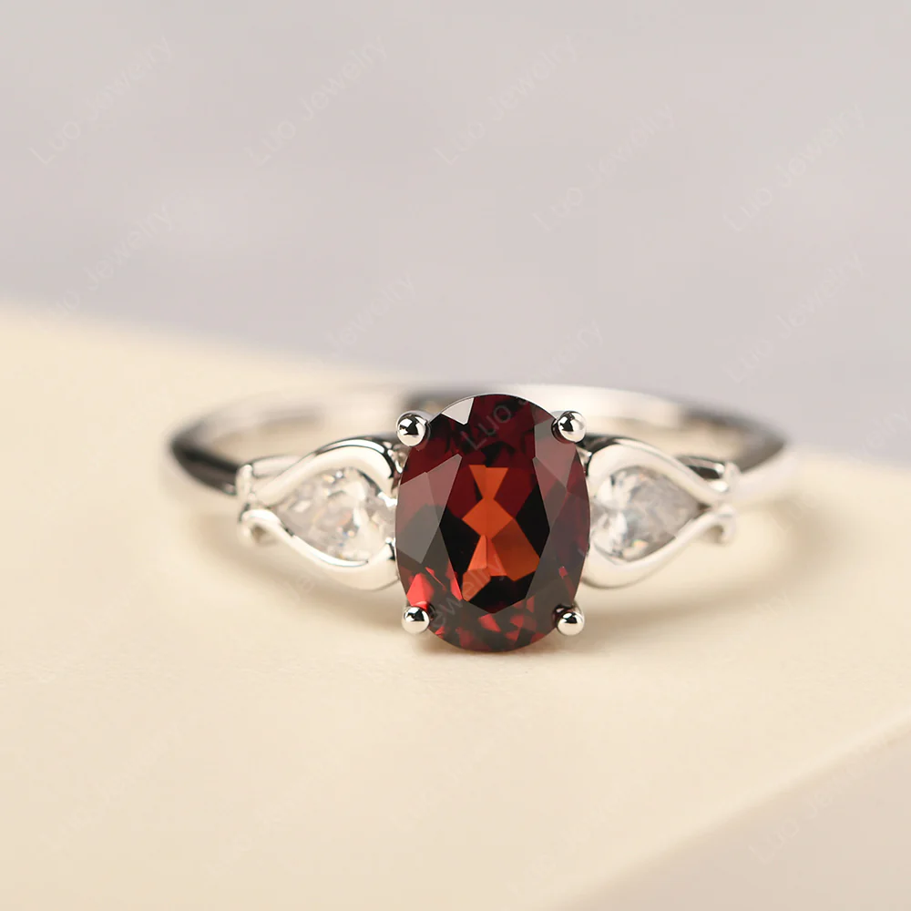 Garnet Ring with Pear Side Stones