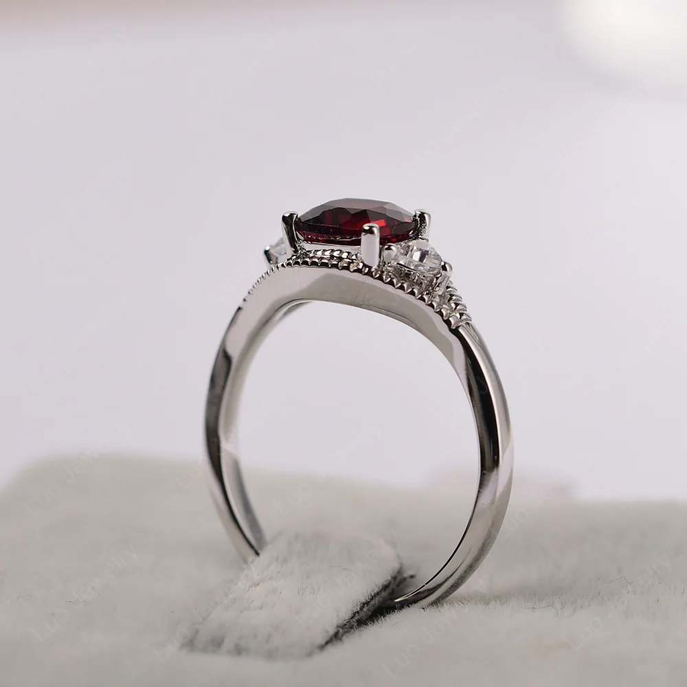 Garnet Three Stone Cushion Cut Ring - Image 4