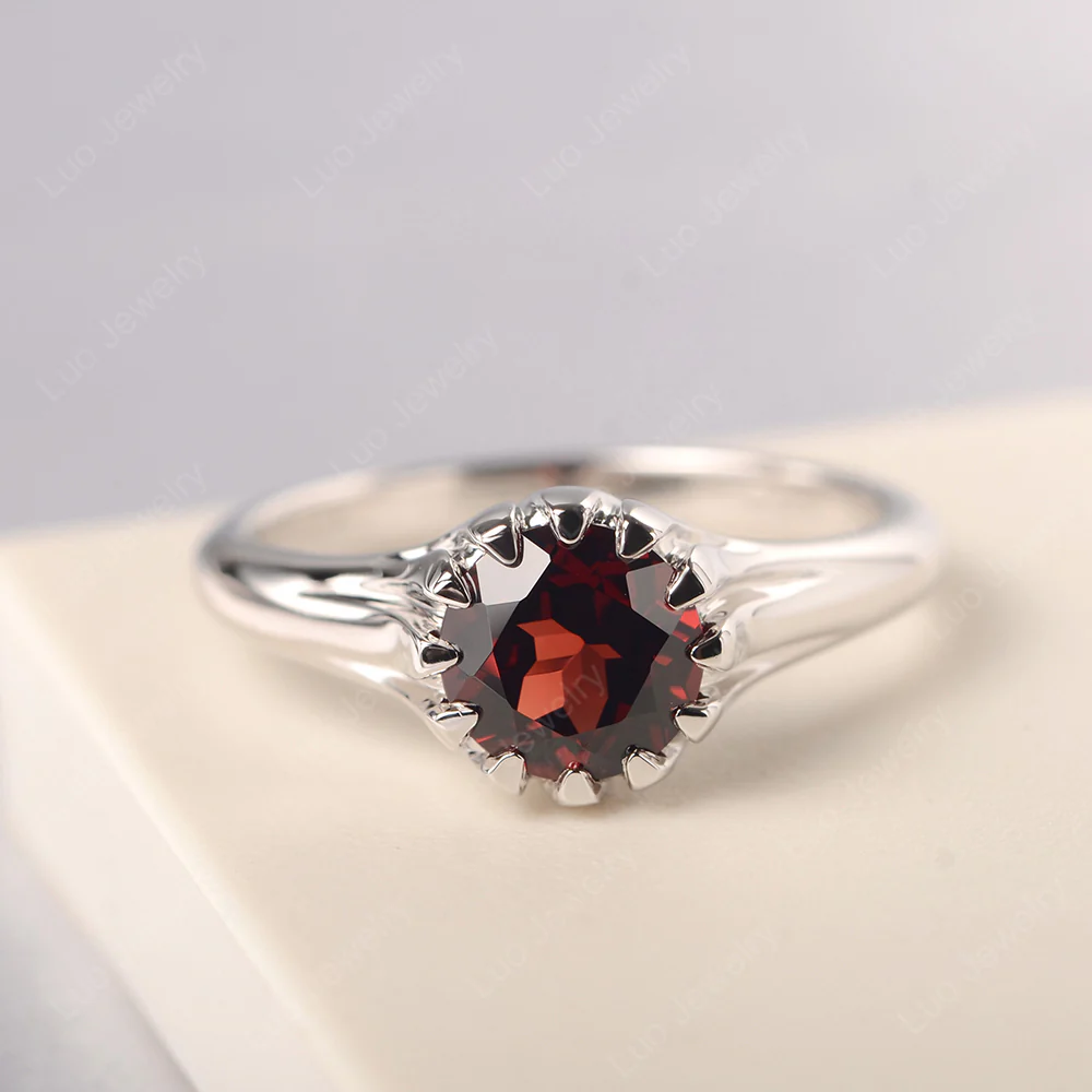Flame Inspired Garnet Solitaire Ring