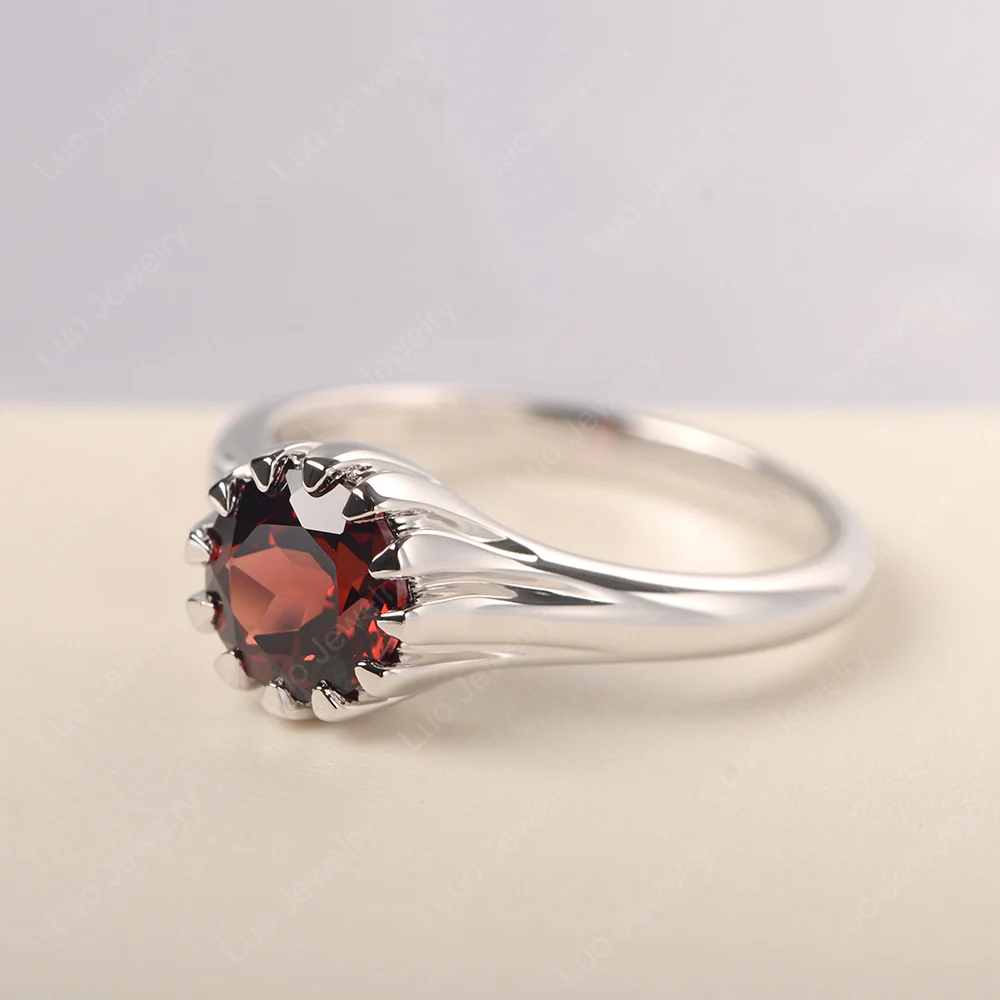 Flame Inspired Garnet Solitaire Ring - Image 2