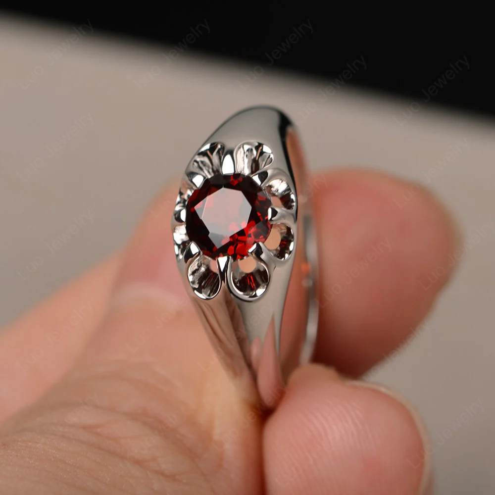 Bold Garnet Solitaire Nontraditional Ring - Image 2