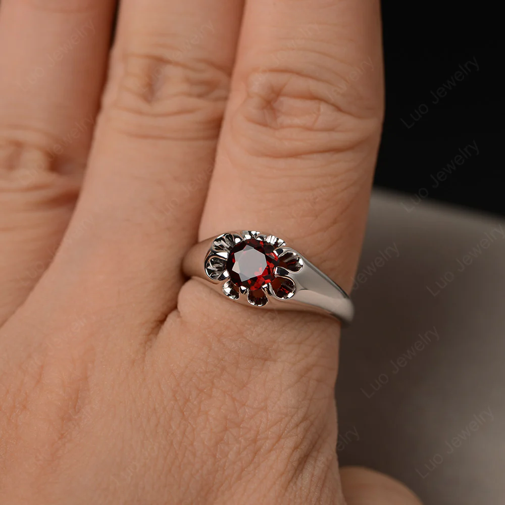Bold Garnet Solitaire Nontraditional Ring - Image 5