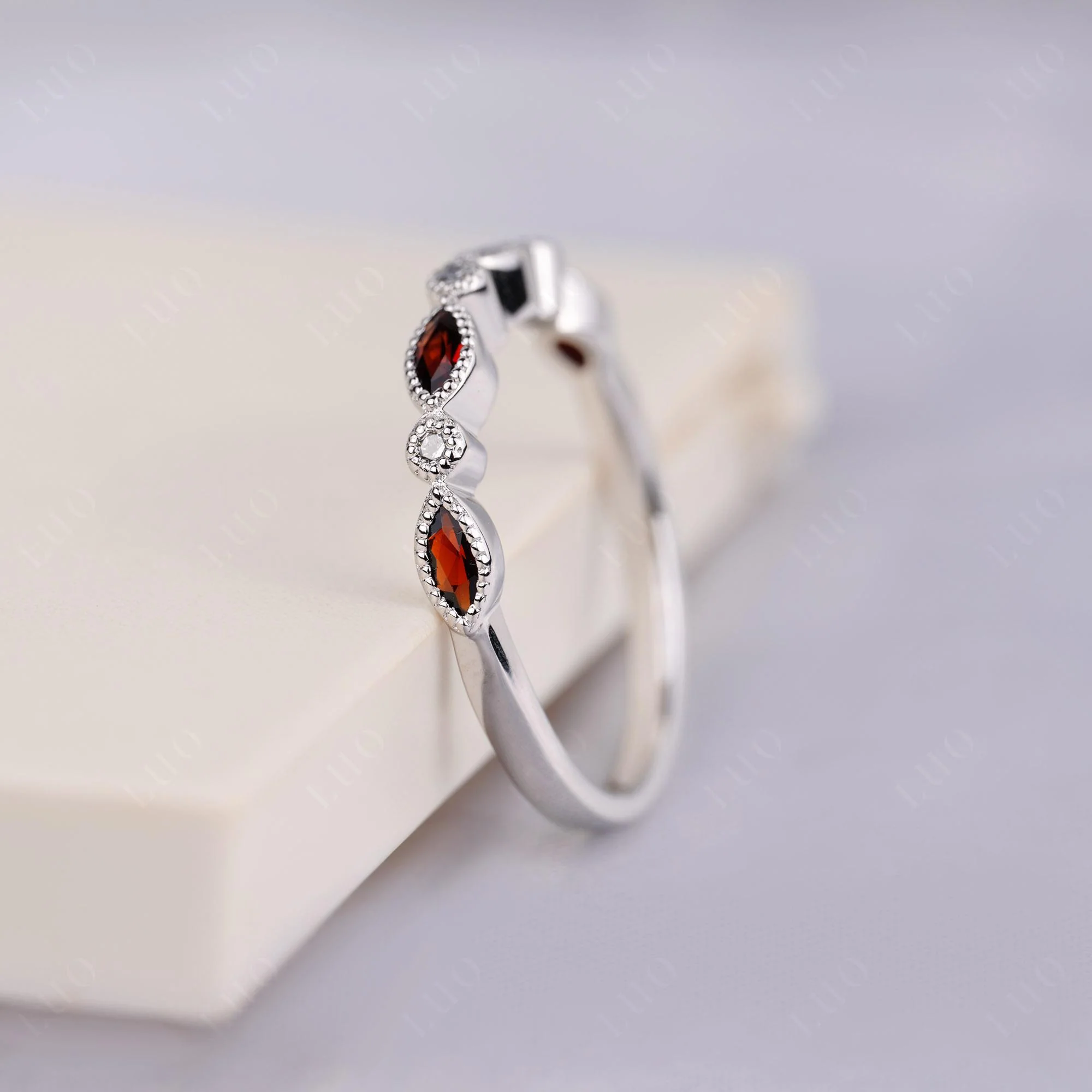 Vintage Garnet Wedding Band Ring - Image 2