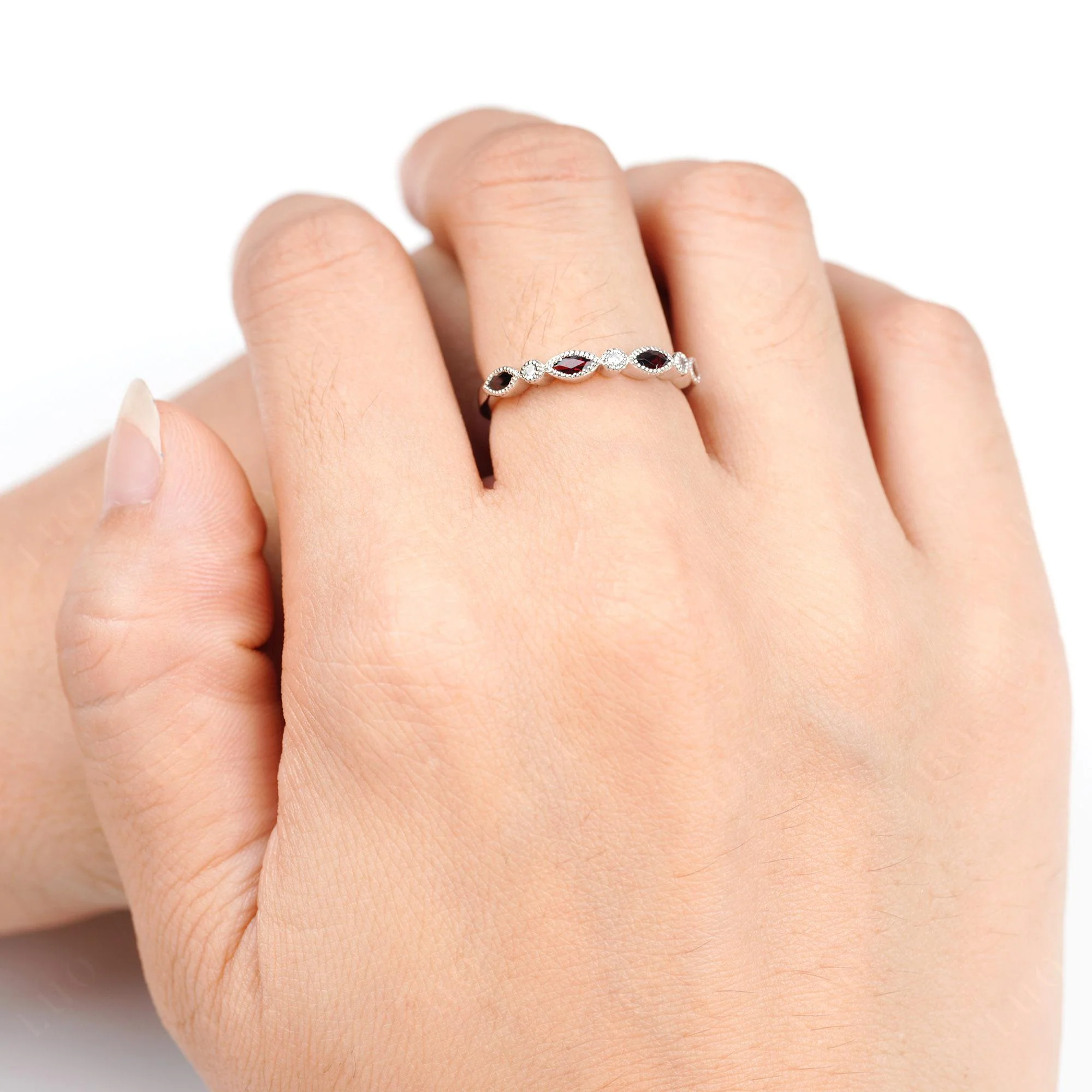 Vintage Garnet Wedding Band Ring - Image 5