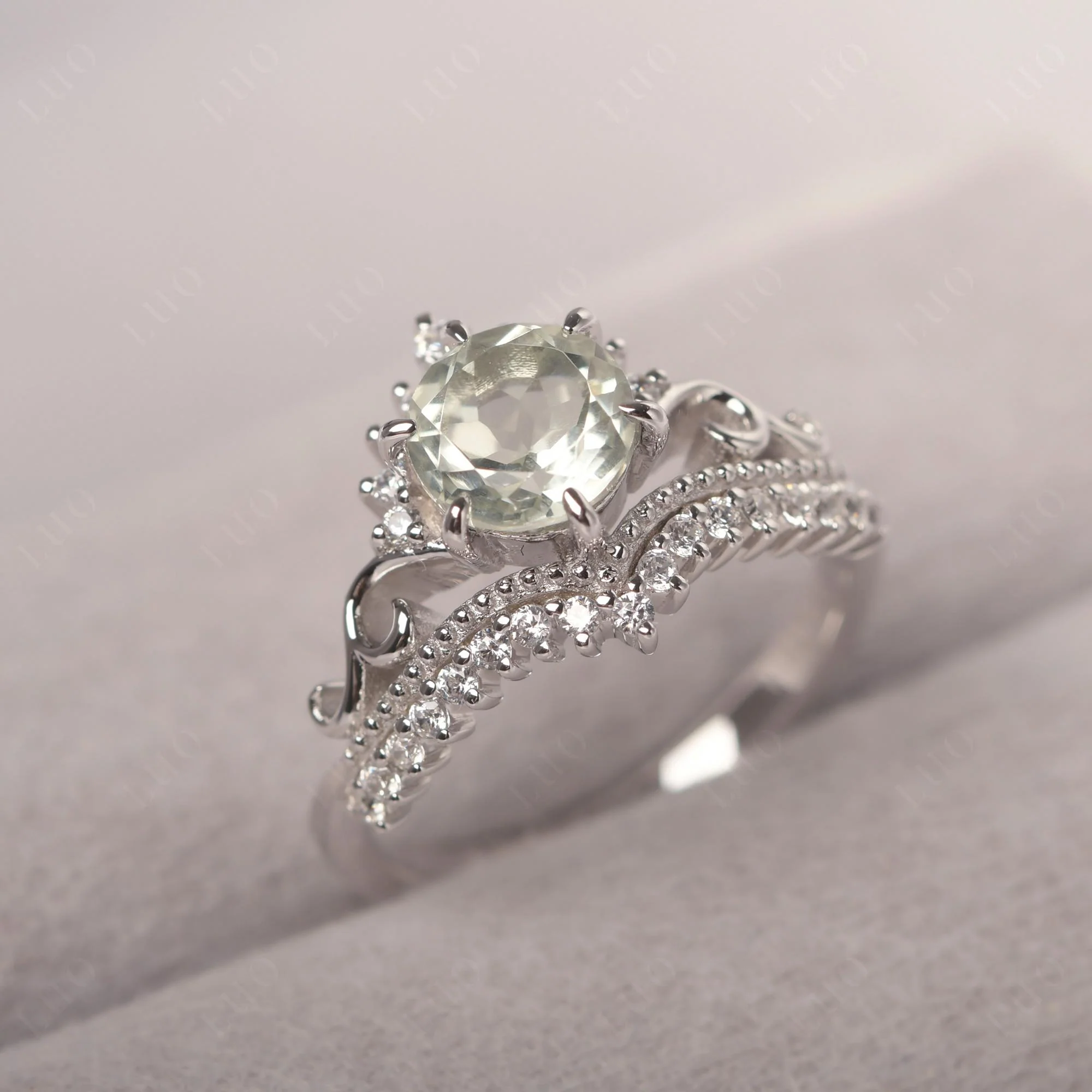 Green Amethyst Tiara Promise Ring - Image 10