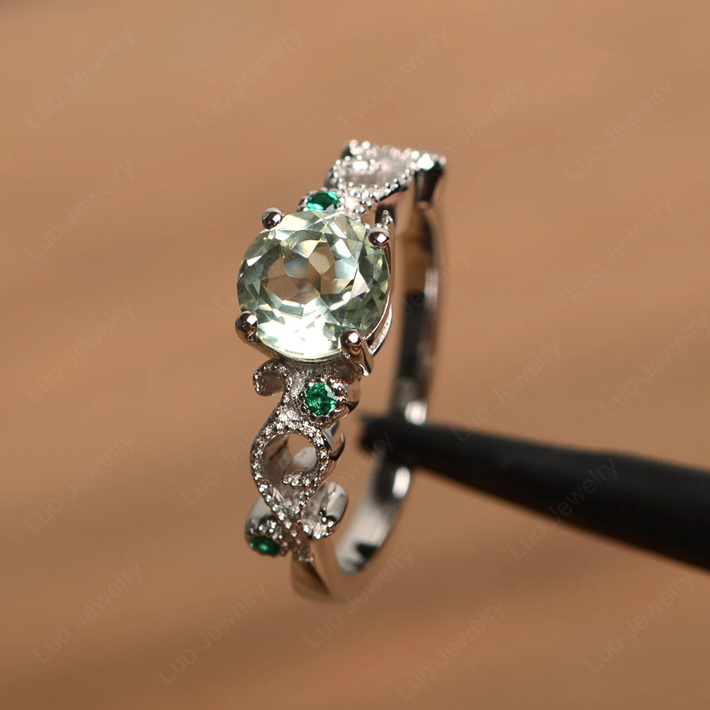 Green Amethyst Art Deco Engagement Ring - Image 3