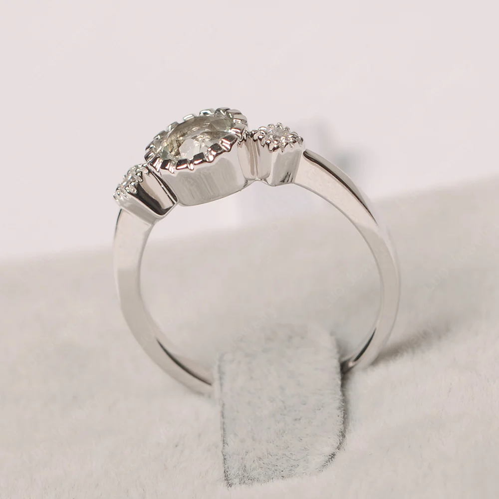 Vintage Green Amethyst Ring Bezel Set Art Deco - Image 2