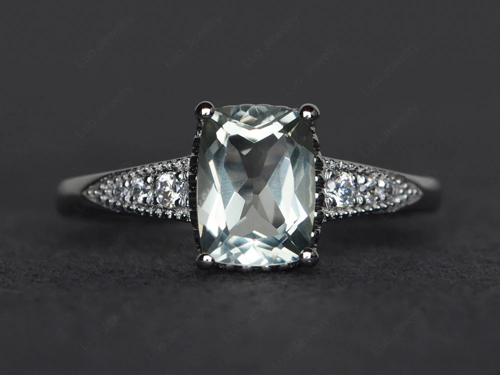 Vintage Style Green Amethyst Cushion Cut Ring