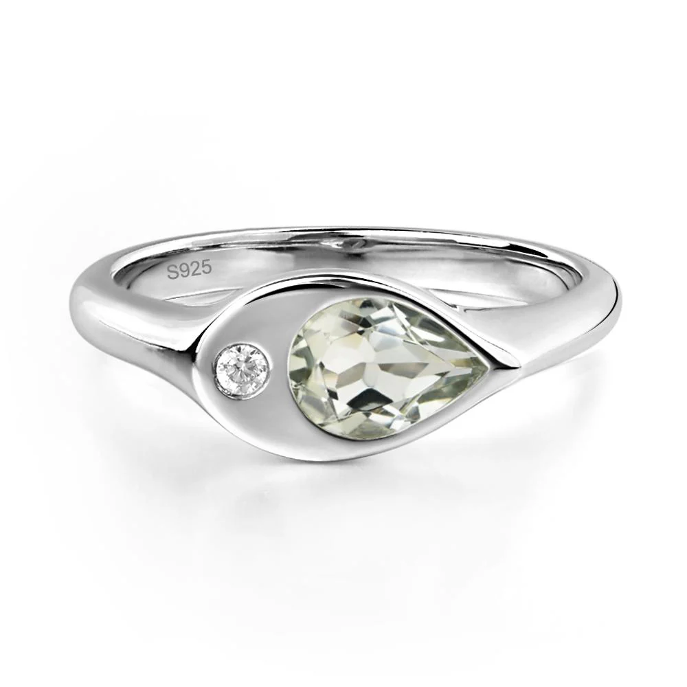 Green Amethyst East West Pear Engagement Ring