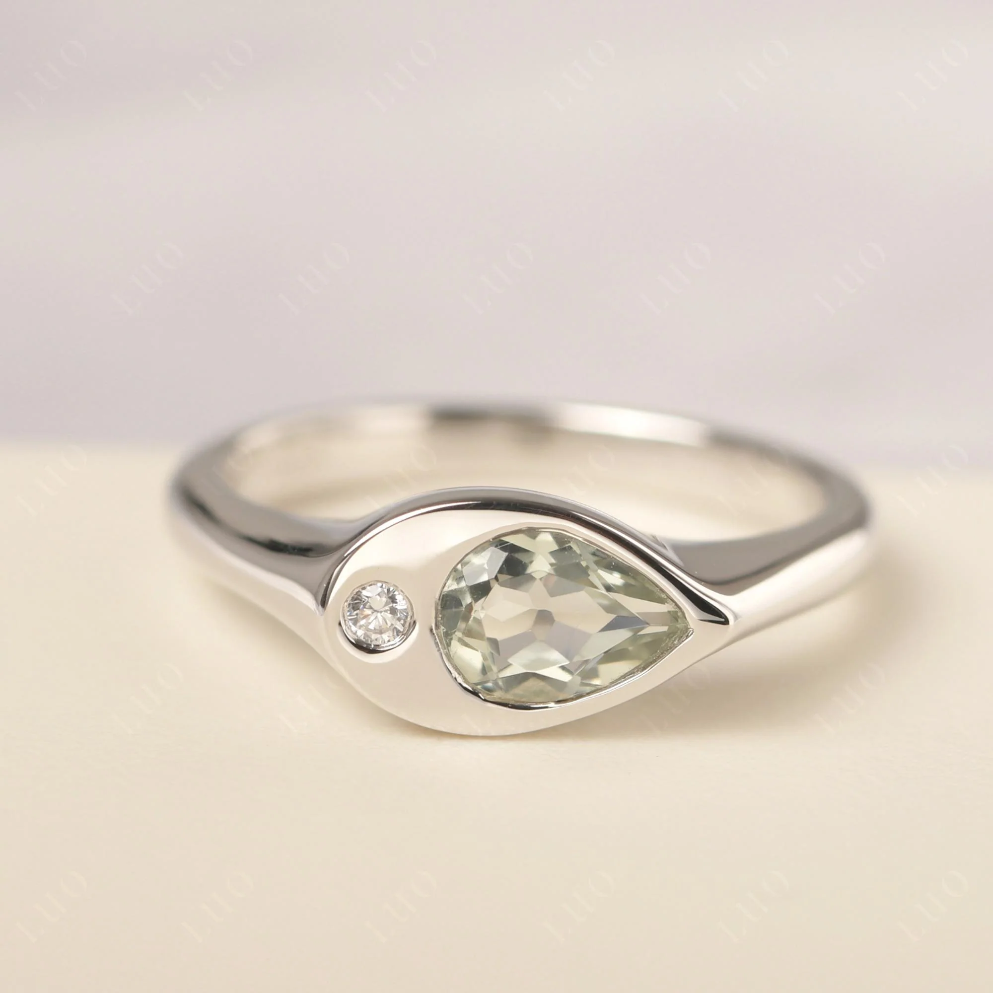 Green Amethyst East West Pear Engagement Ring - Image 10
