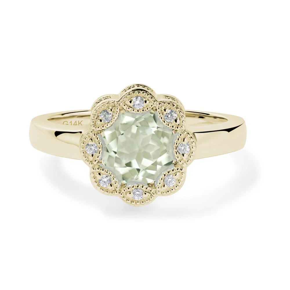 Vintage Green Amethyst Ring Halo Flower Ring - Image 5