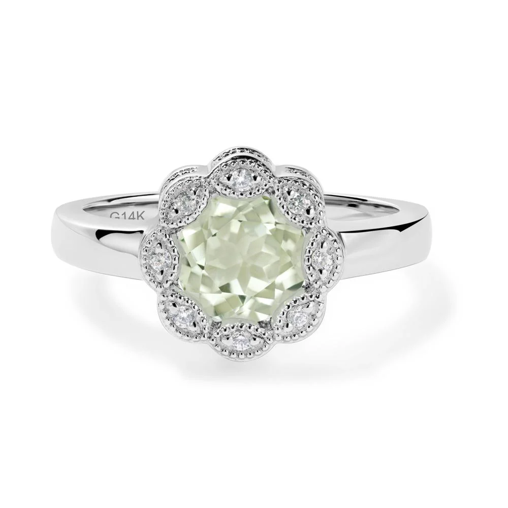Vintage Green Amethyst Ring Halo Flower Ring - Image 6