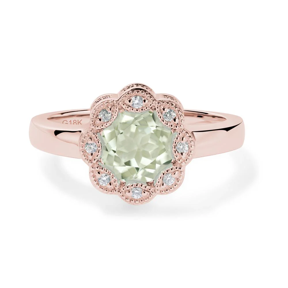 Vintage Green Amethyst Ring Halo Flower Ring - Image 8