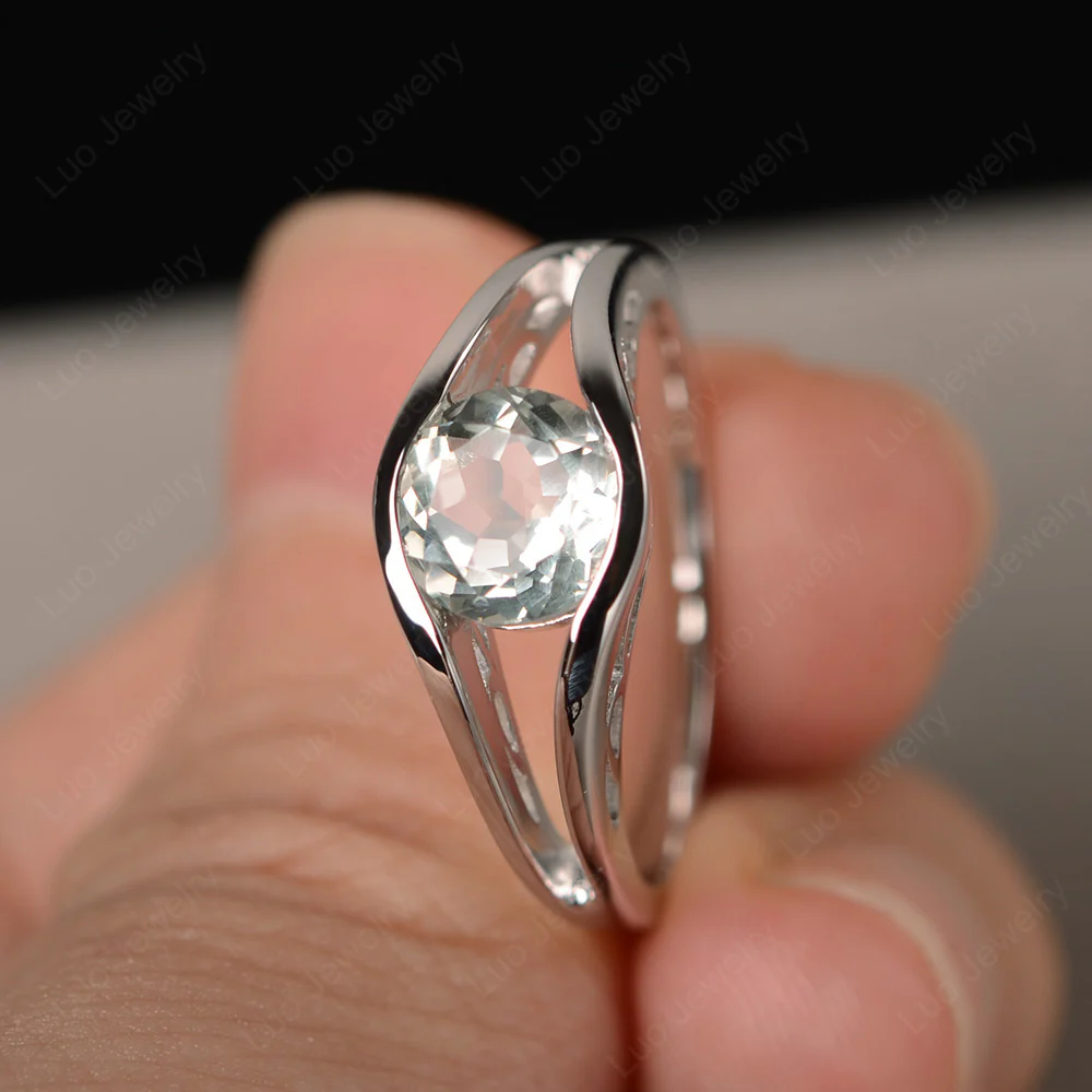 Green Amethyst Unique Solitaire Engagement Ring