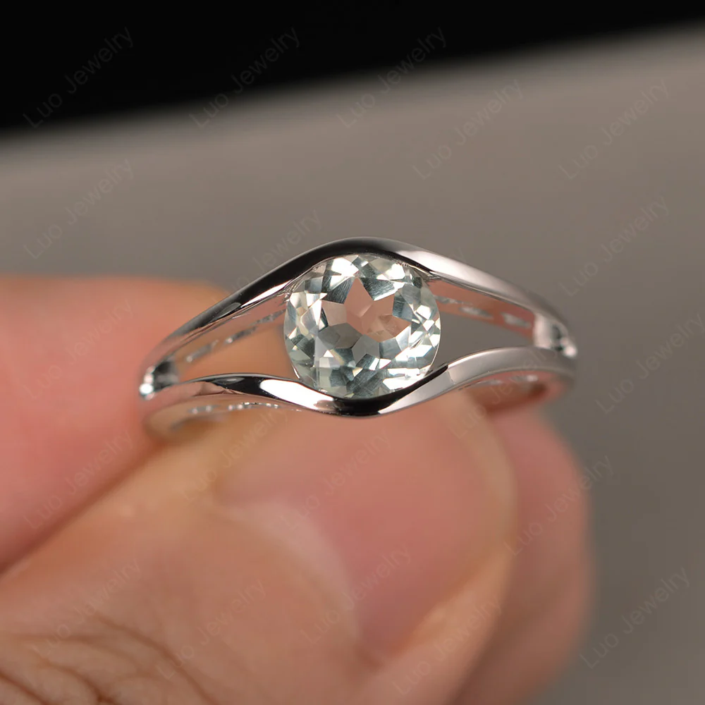 Green Amethyst Unique Solitaire Engagement Ring - Image 2