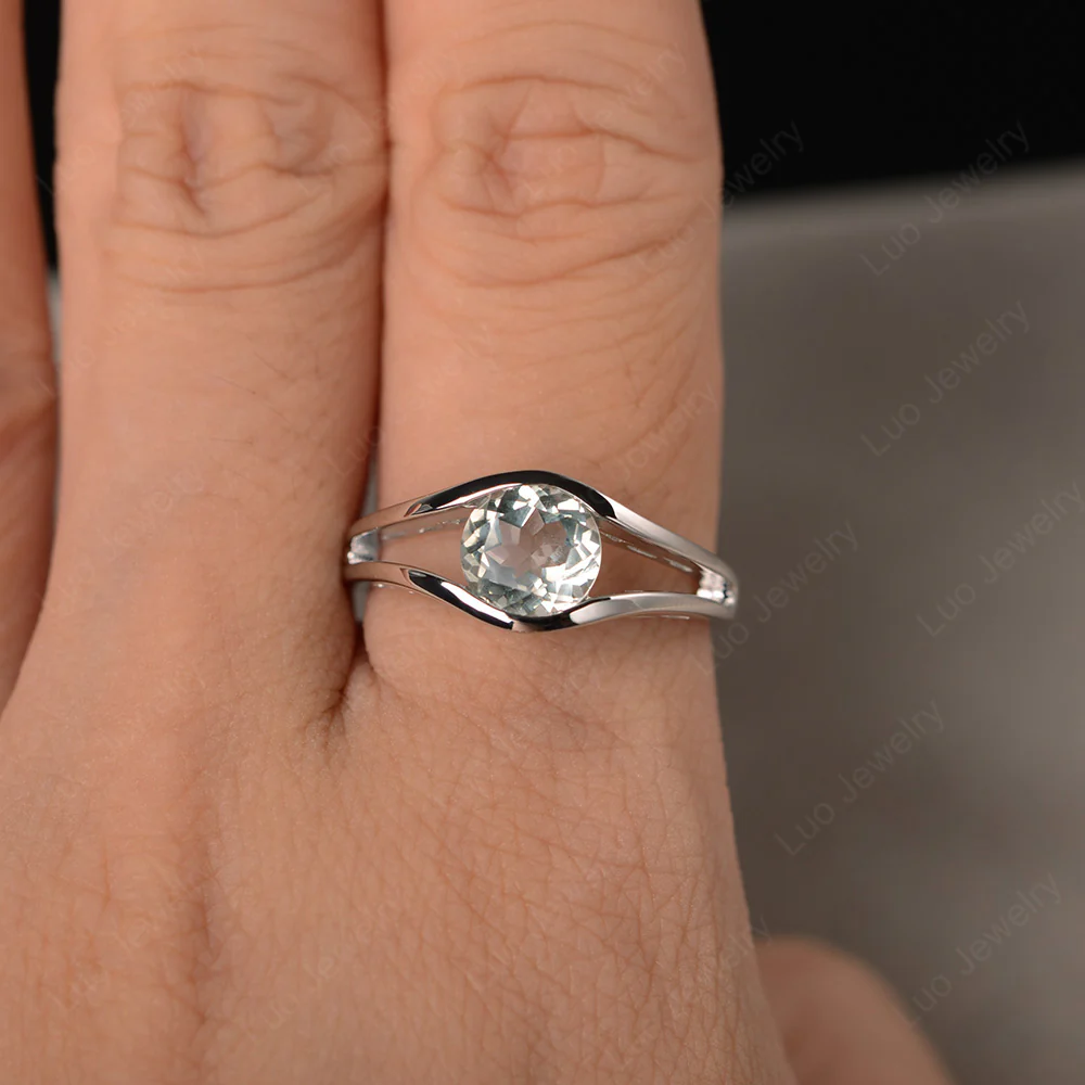 Green Amethyst Unique Solitaire Engagement Ring - Image 4