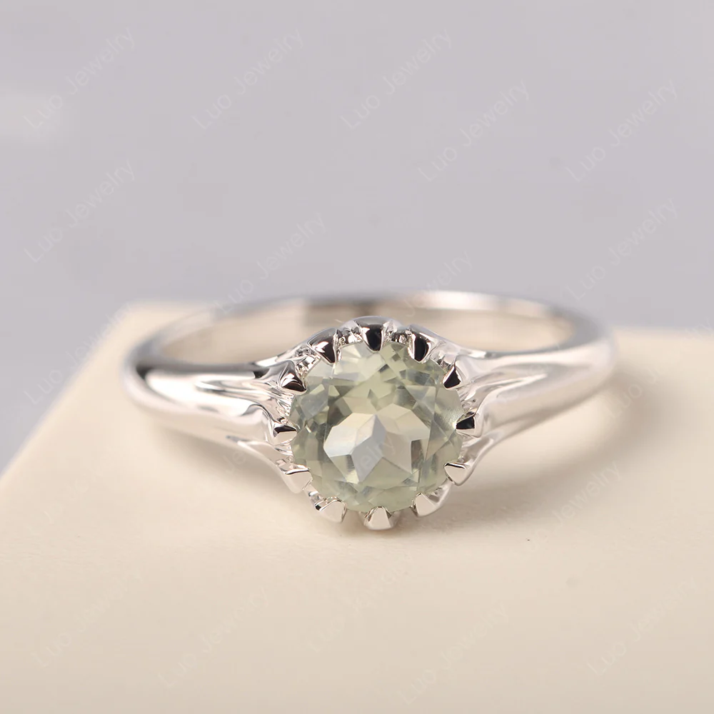 Green Amethyst Claw Prong Ring