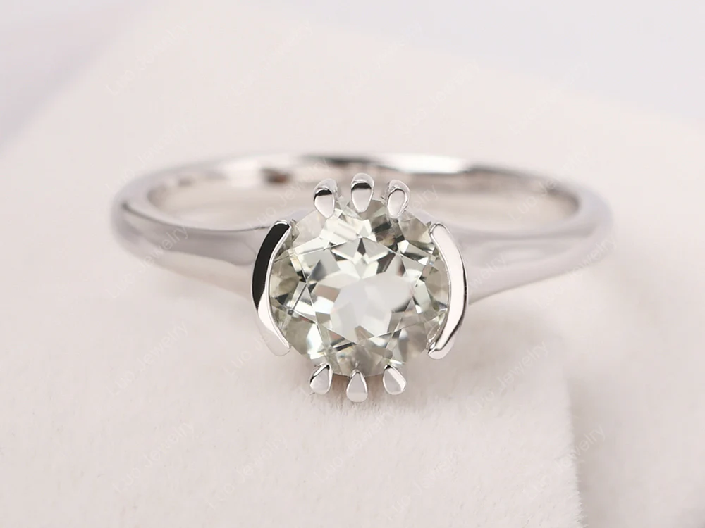 Unique Green Amethyst Solitaire Ring