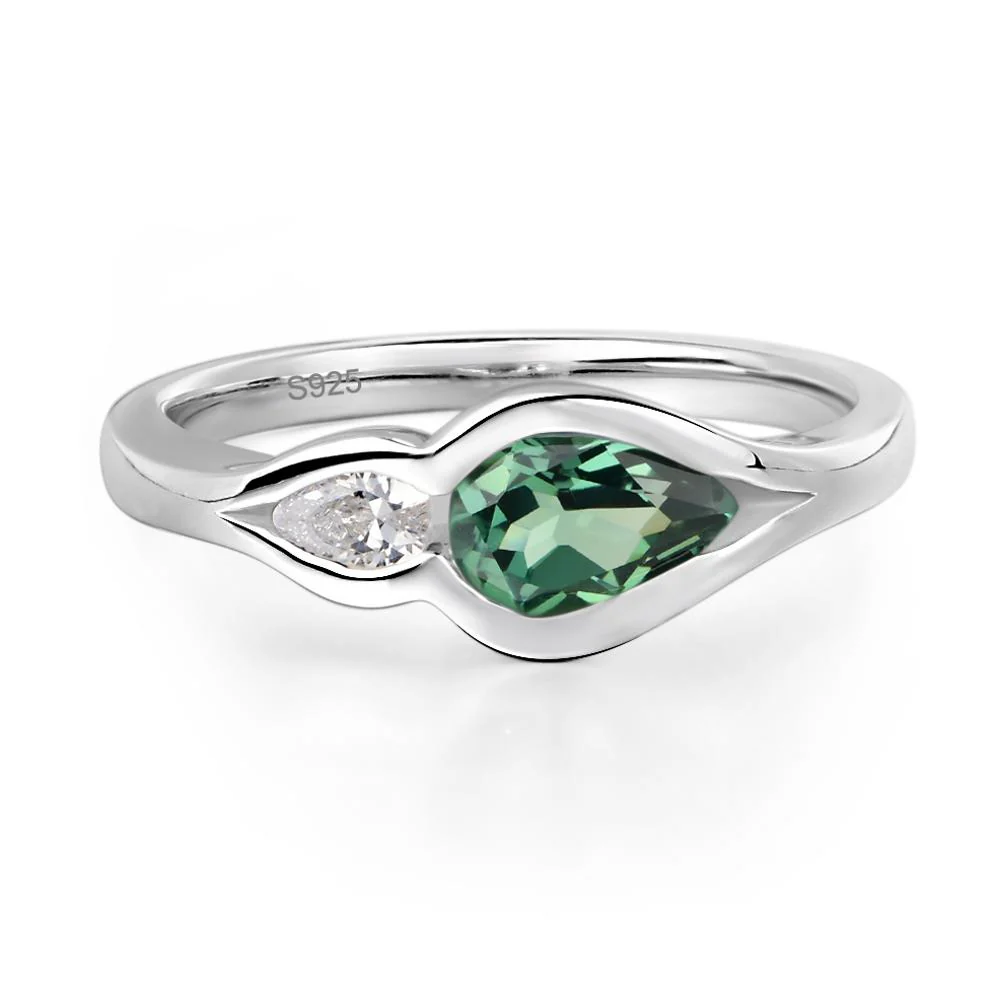Green Sapphire Bezel Pear Engagement Ring