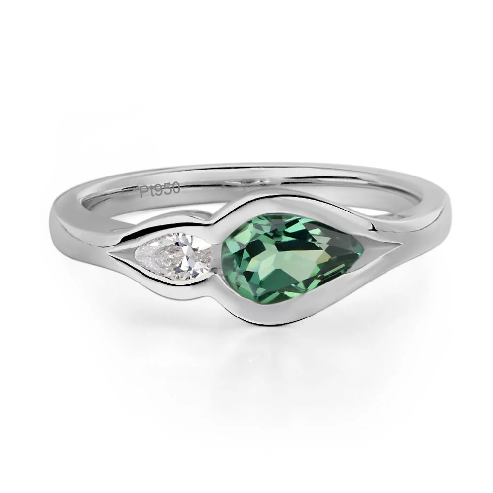 Green Sapphire Bezel Pear Engagement Ring - Image 6