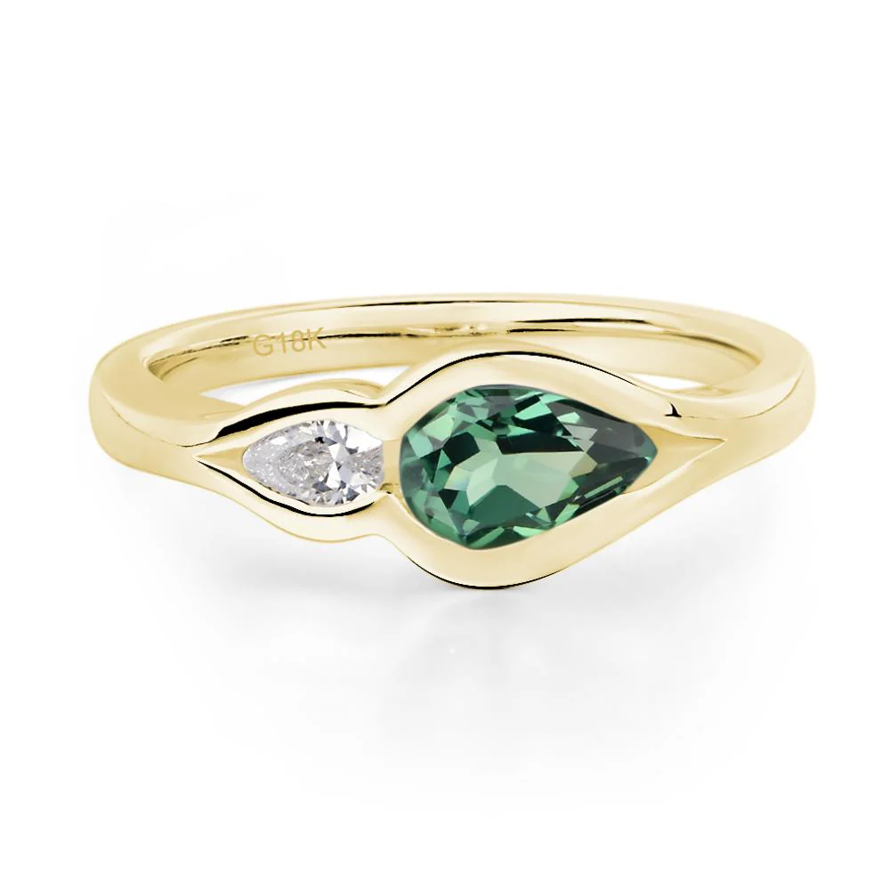 Green Sapphire Bezel Pear Engagement Ring - Image 8